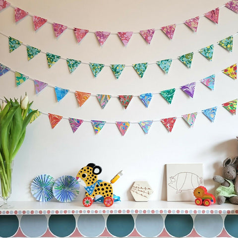 Hand-Marbled Rainbow Paper Bunting