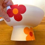 Big Blossom Pedestal Bowl - Handmade Painted Porcelain - HOT ORANGE WITH RED