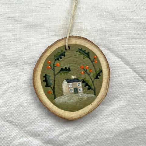 Holly House - Hand Painted Wooden Hanging Decoration