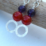 Carnelian and Amethyst Dangle Hoop Earrings