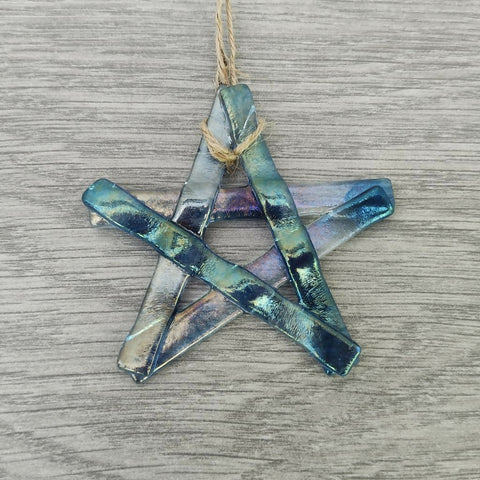 Blue and Clear Fused Glass Star Christmas Decoration