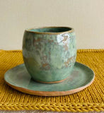 Handmade Olive Green Tea Cup and Saucer