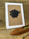 Striped Blue British Wool Fabric Sheep - Mounted Original Artwork with Handwoven Fabric and Hand Painted Watercolour