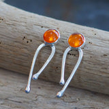 Silver and Amber Arc Stud Earrings