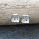 Square silver Stud Flower Earrings