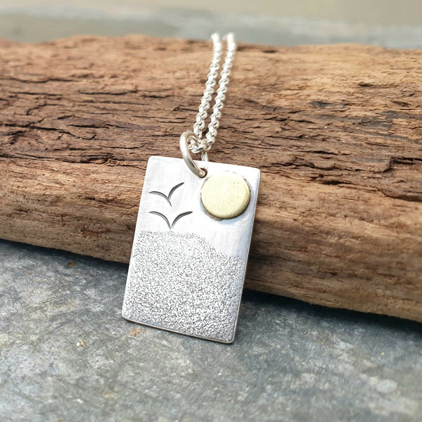 Silver Textured Beach Scene Pendant | Greeting Cards and Stationery