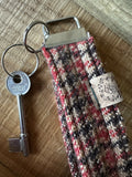 Brown, Beige and Orange Check - Handwoven British Wool Key Fob