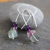 Fluorite and Amethyst Drop Earrings