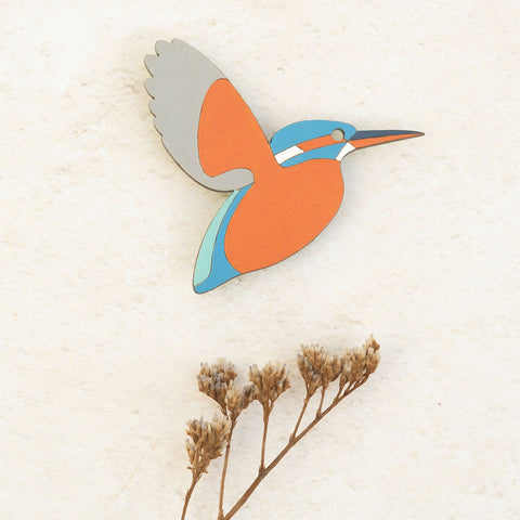 Flying Kingfisher - Hand Painted Brooch