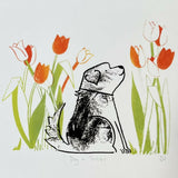 Dog in Tulips - Giclee Print
