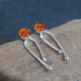 Silver and Amber Arc Stud Earrings