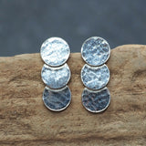Triple Disc Silver Stud Earrings