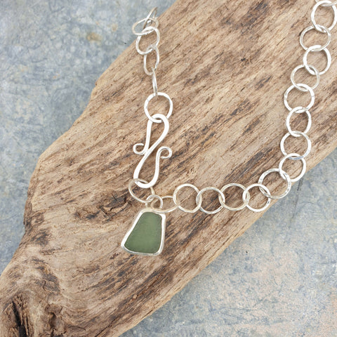 Sterling Silver Handmade Chain With Sea Glass Charm
