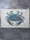 Organic Cotton Tea Towel with Brown Crab Lino Print