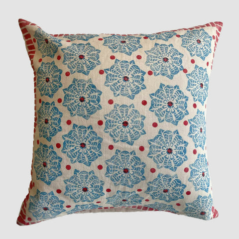 Blue Rose Cushion Cover - Linocut Print