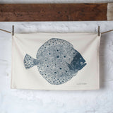 Organic Cotton Tea Towel with Turbot Lino Print