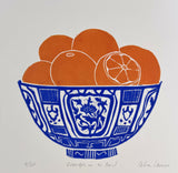 Oranges in a Bowl - Linocut print