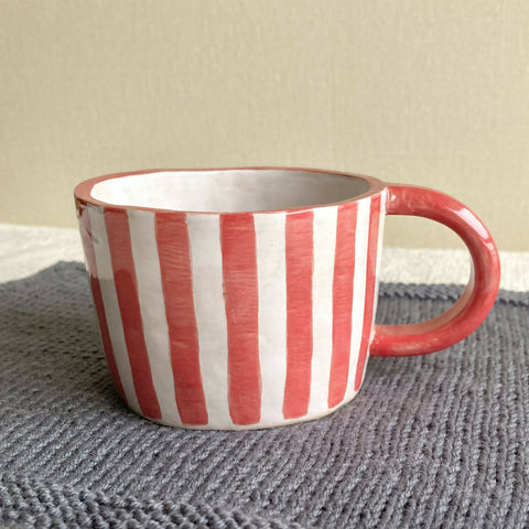 Handmade Red Striped Ceramic Mug