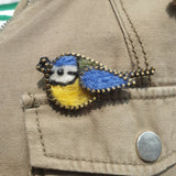 Hand Felted Blue Tit Pin Badge With Zip Edge Detail