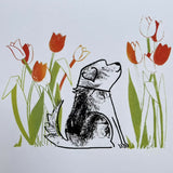 Dog in Tulips - Giclee Print