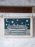 Organic Cotton Tea Towel with Stargazy Pie Lino Print