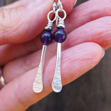 Amethyst forged silver earrings