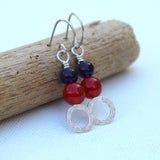 Carnelian and Amethyst Dangle Hoop Earrings