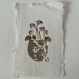 Cyclamen Pot - Original Framed Miniature Botanical Ink Painting