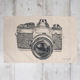 Cotton Tea Towel with Camera Lino Print
