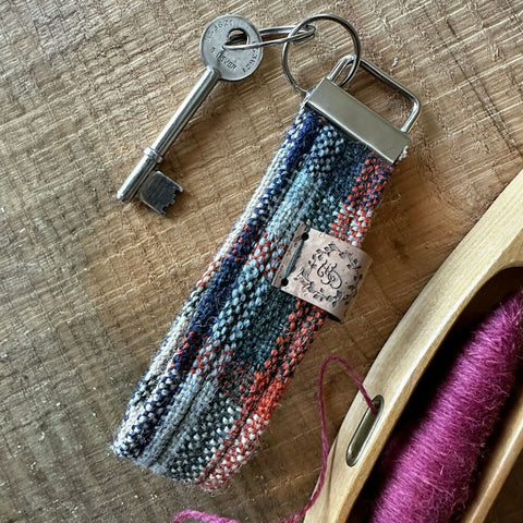 Orange and Blue Plaid - Handwoven British Wool Key Fob
