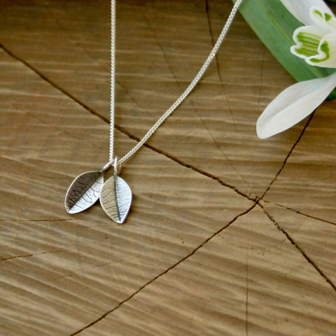 Sterling Silver Twin Leaf Necklace - Handmade