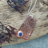 Copper Pebble Textured Pendant with Blue Stone