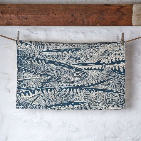 Organic Cotton Tea Towel with Heads or Tails Lino Print