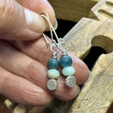 Blue Bead Silver Drop Earrings