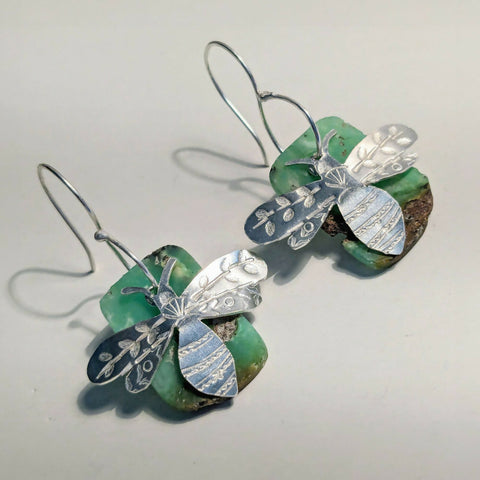 Handmade Bee Earrings - Sterling Silver with Gemstone