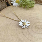 Handmade Gold & Silver Daisy Necklace on Gold Chain