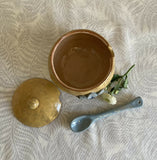 Handmade Ceramic Lidded Bowl and Spoon with Flower Design