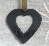 Christmas Decorations, Black Hearts - Handmade Ceramic