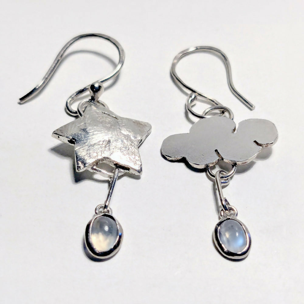 Sterling Silver Star & Cloud Earrings - Moonstone