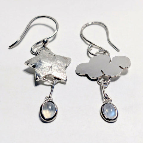 Sterling Silver Star & Cloud Earrings - Moonstone