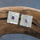 Amethyst Square Silver Stud Earrings