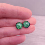 Spring Green Dichroic Glass Silver Stud Earrings