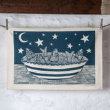 Organic Cotton Tea Towel with Stargazy Pie Lino Print