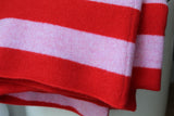 Fabulous Knitted Lambswool Red and Pink Striped Blanket