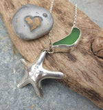 Silver Starfish and Seaglass Pendant - Hallmarked