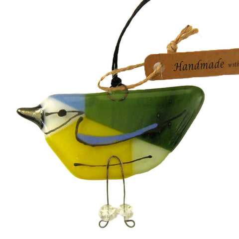 Blue Tit - Fused Glass Hanging Bird
