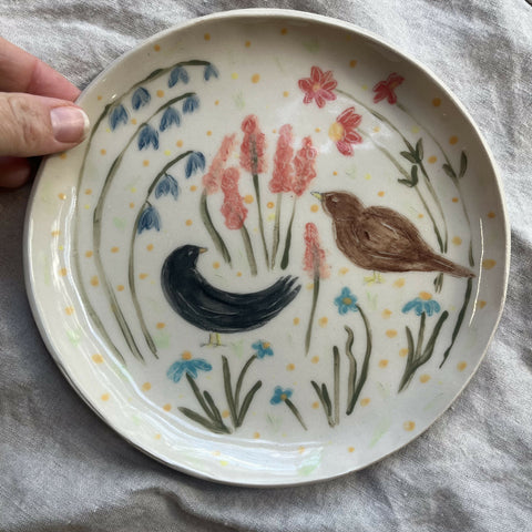Blackbirds Amongst the Wildflowers - Ceramic Plate