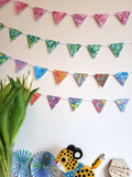 multi-coloured bunting garland