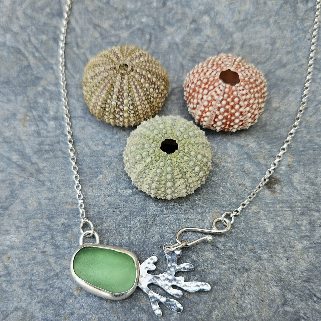 Silver Seaweed Seaglass Pendant