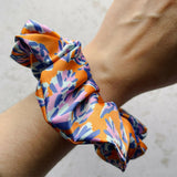 Large Orange Botanical Print Satin Eco Scrunchie